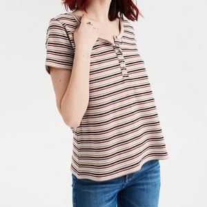 ✨NEW✨ AEO 90s Retro Striped Ribbed Henley T-Shirt